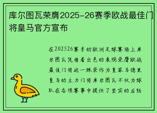 库尔图瓦荣膺2025-26赛季欧战最佳门将皇马官方宣布 库尔图瓦荣膺2025-26赛季欧战最佳门将皇马官方宣布
